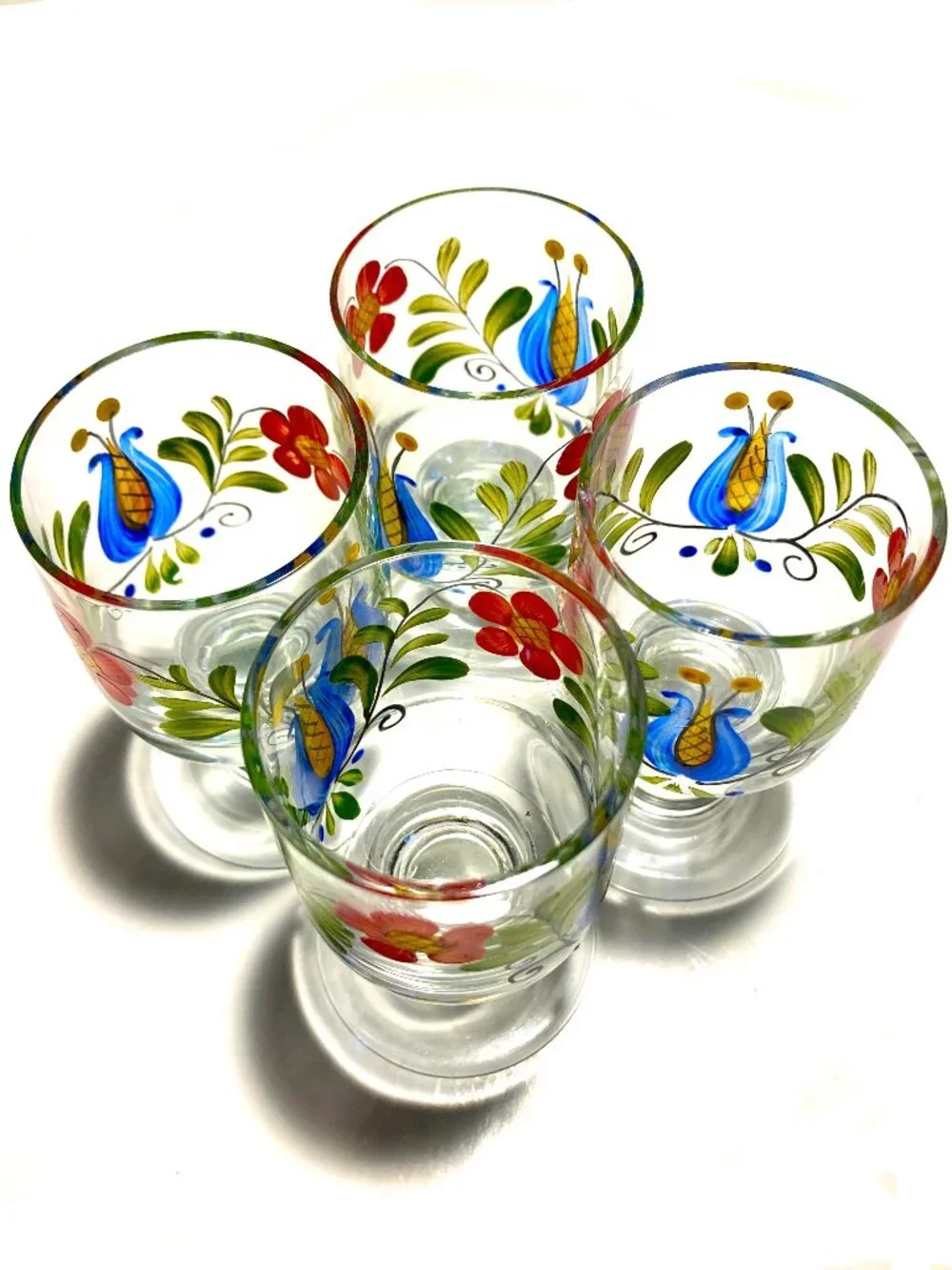 4 Hand-Painted Swedish Schnapps Glasses